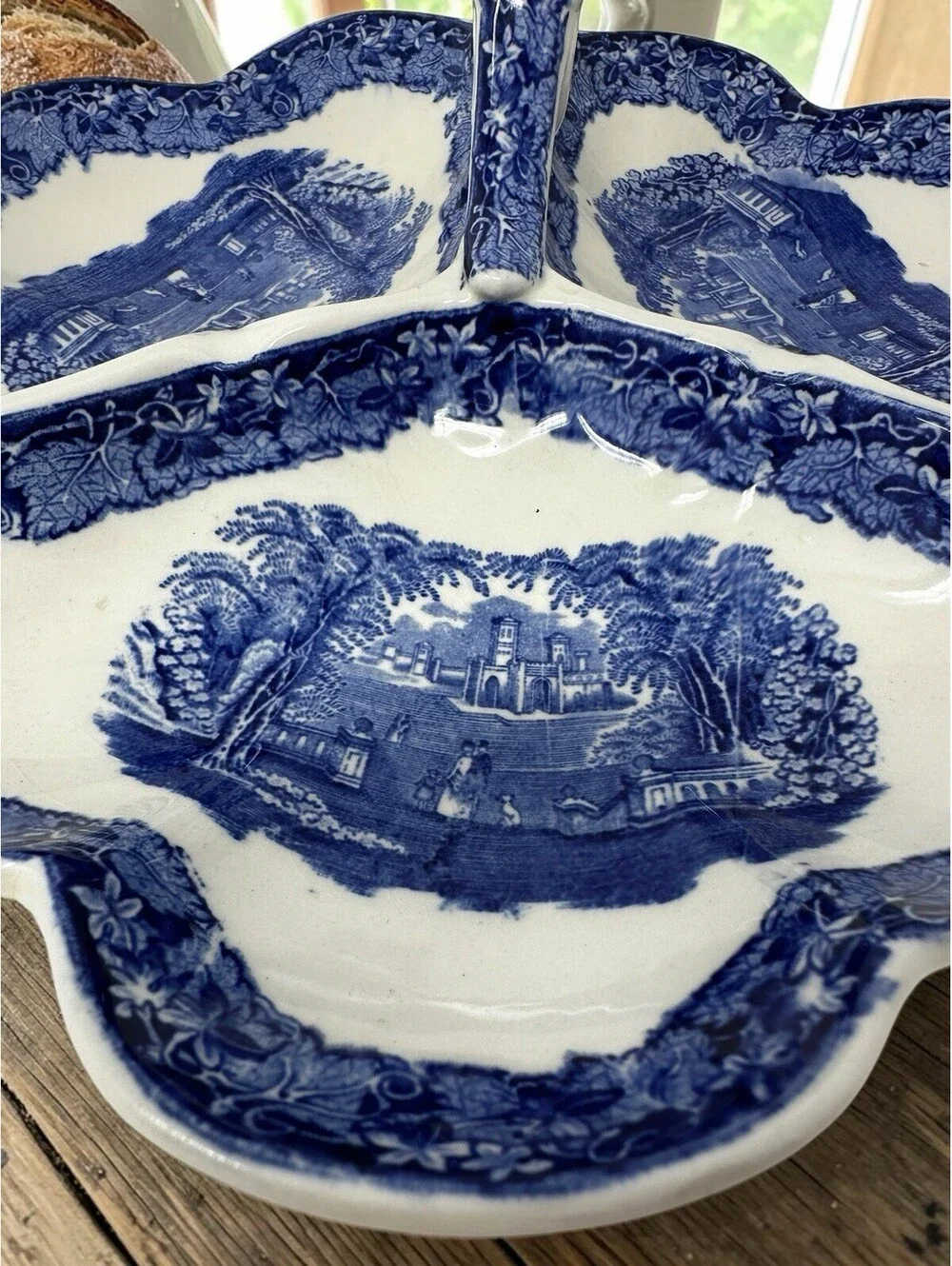 Mason's Blue Vista Divided Handled Serving Dish - English Ironstone